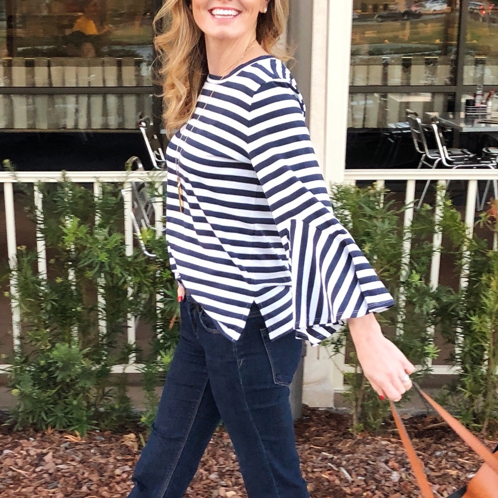 Striped bell sleeve top